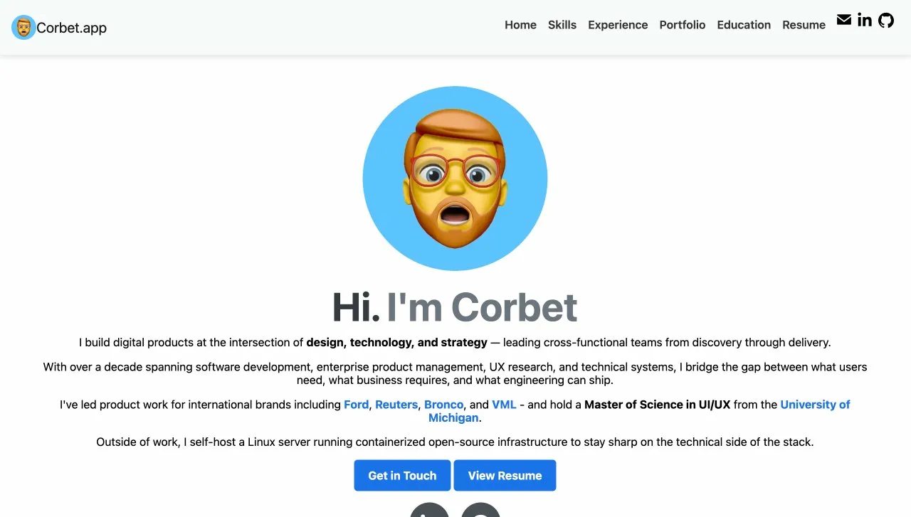 corbet.app: the kind of site scaffold.sh exists to spin up quickly